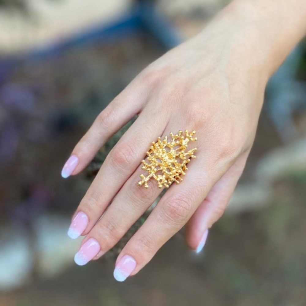 Adjustable sea coral reef ring, 14K over SS, Ocean, Anthropology, Free People